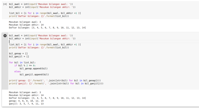 Program menampilkan bilangan genap dan ganjil python - Pesona Informatika